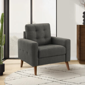 Chair, 31" Wide, Upholstered, Accent Chair, Dark Grey Fabric, Walnut Wood Legs, Mid Century, Modern