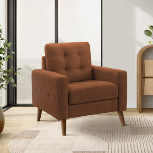 Chair, 31" Wide, Accent Chair, Upholstered, Rust Fabric, Walnut Wood Legs, Mid Century