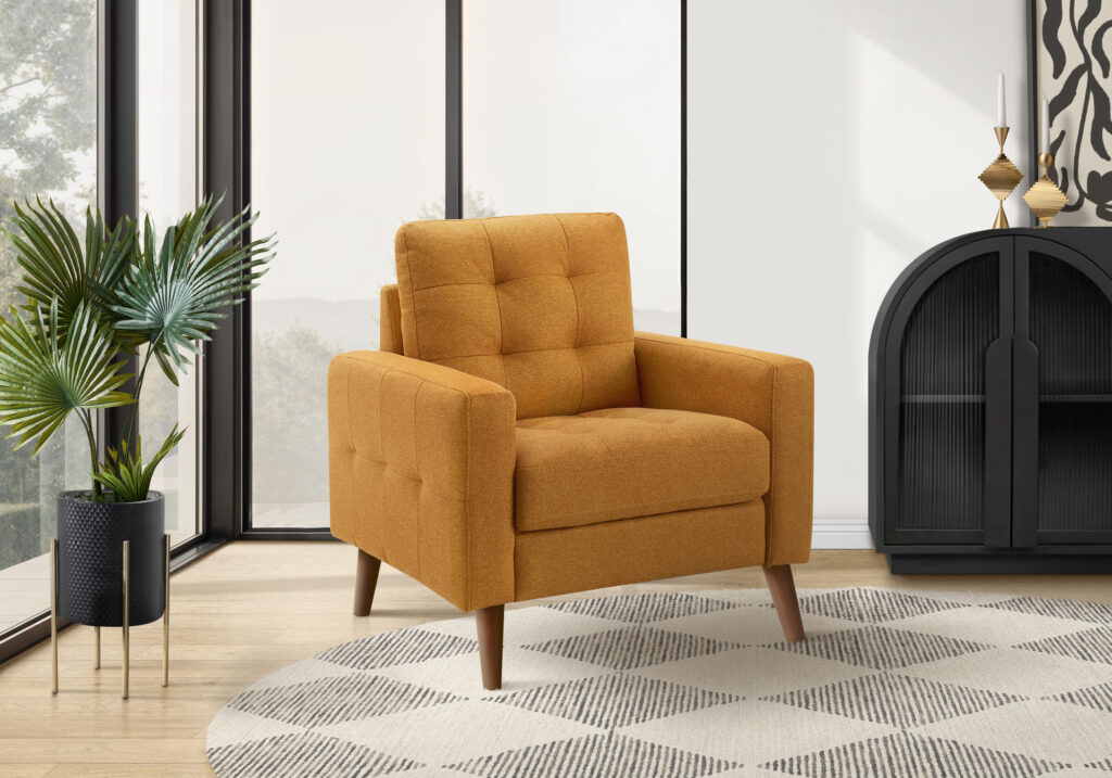 Chair, 31″ Wide, Upholstered, Accent Chair, Orange Fabric, Mid Century