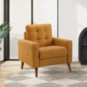 Chair, 31" Wide, Upholstered, Accent Chair, Orange Fabric, Mid Century