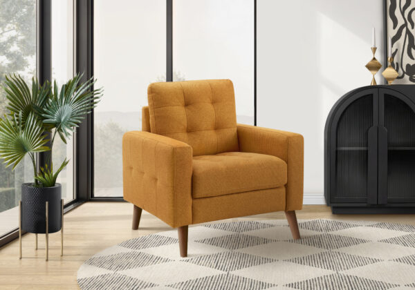 Chair, 31″ Wide, Upholstered, Accent Chair, Orange Fabric, Mid Century