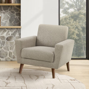 Chair, 34" Wide, Upholstered, Accent Chair, Light Brown Fabric, Walnut Wood Legs, Mid Century, Modern