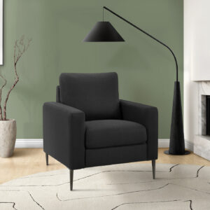 Chair, 32" Wide, Upholstered, Accent Chair, Black Fabric, Black Metal Legs, Contemporary, Modern