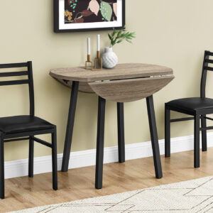 Dining Table Set, 3pcs Set, Small, 35" Drop Leaf, Kitchen, Black Metal, Brown Laminate, Contemporary, Modern