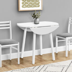 Dining Table Set, 3pcs Set, Small, 35" Drop Leaf, Kitchen, White Metal And Laminate, Grey Fabric, Contemporary, Modern
