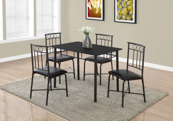 Dining Table Set, 5pcs Set, Small, 40″ Rectangular, Kitchen, Black Metal, Black Leather Look, Contemporary, Modern