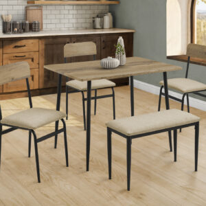 Dining Set, 5pcs Set, 40" Rectangular, Small, Kitchen, Black Metal, Contemporary, Modern
