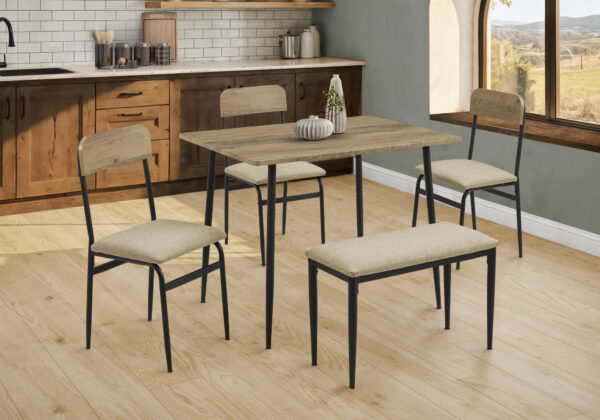 Dining Set, 5pcs Set, 40″ Rectangular, Small, Kitchen, Black Metal, Contemporary, Modern