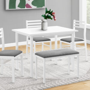 Dining Set, 5pcs Set, 40" Rectangular, Kitchen, Small, White Metal And Laminate, Grey Fabric, Contemporary, Modern