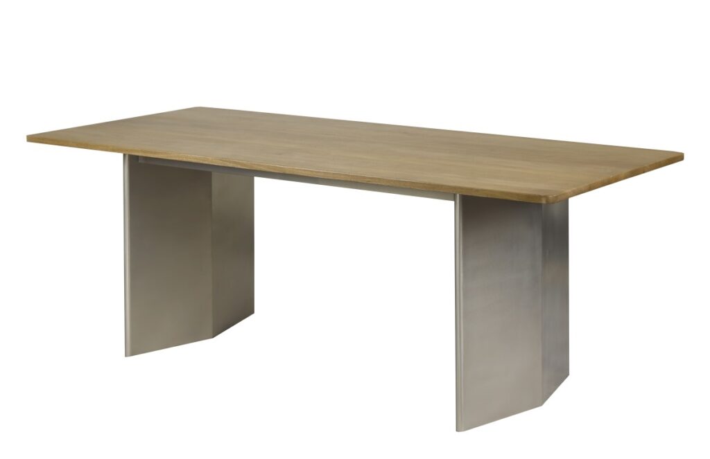 Oak and matte chrome dining table