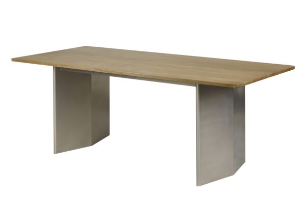 Oak and matte chrome dining table