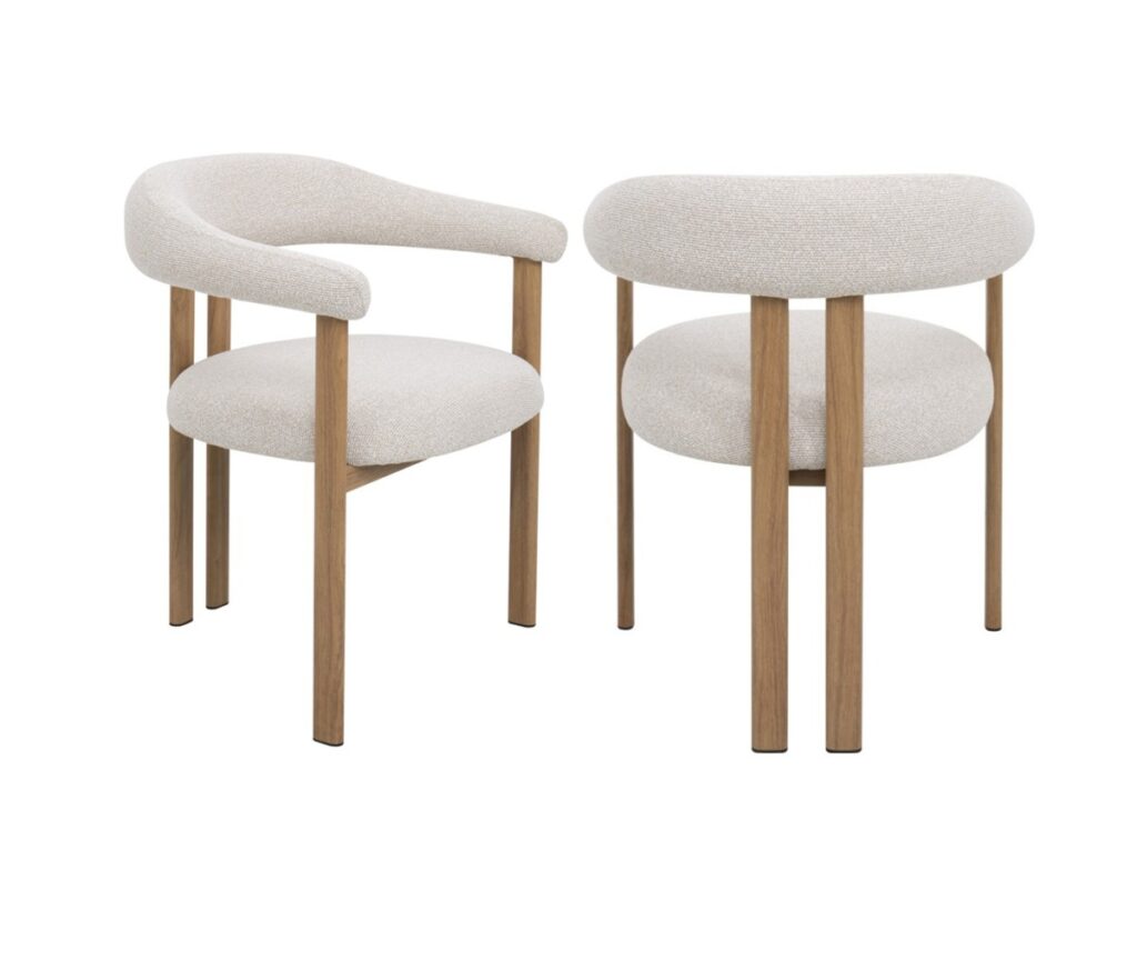 Oak and beige dining chair, set of 2