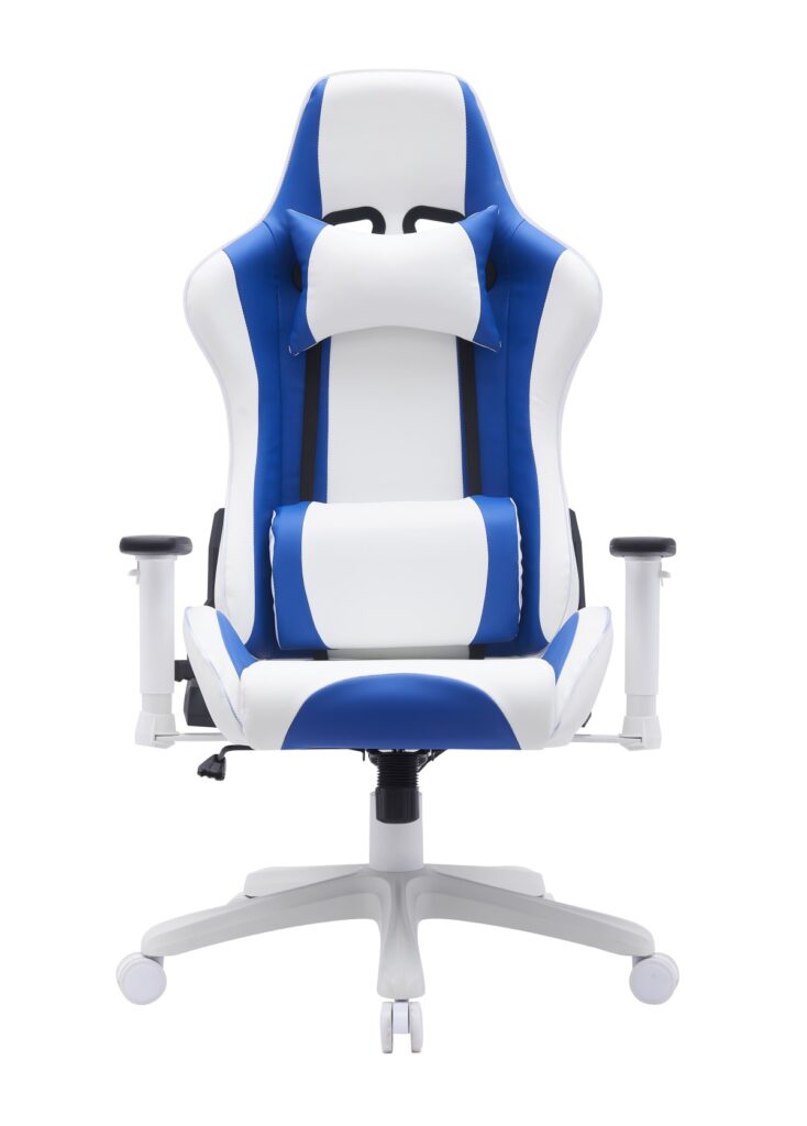 White and blue gaming chair