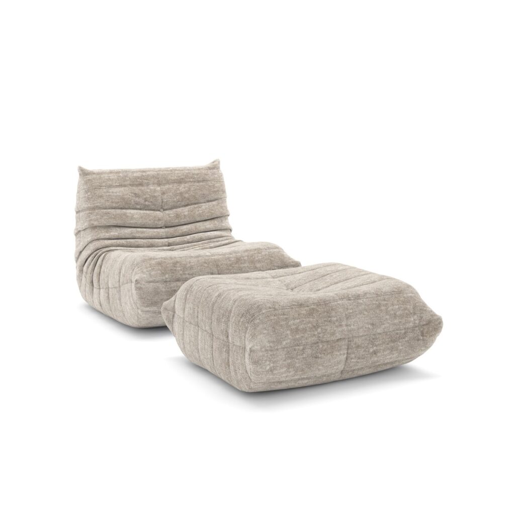 Beige armless chair & ottoman