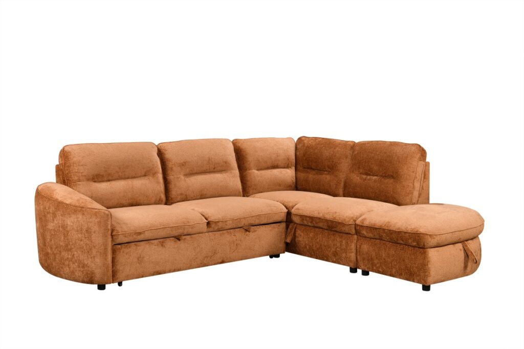 Burnt orange RHF sectional sleeper