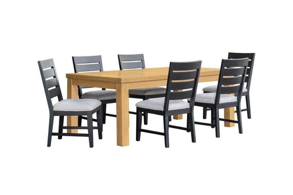 Oak and black 7-piece dining set