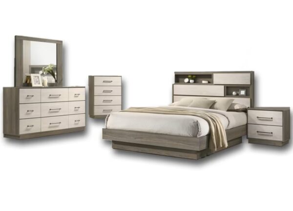 Natural and white wash queen 8-piece bedroom set