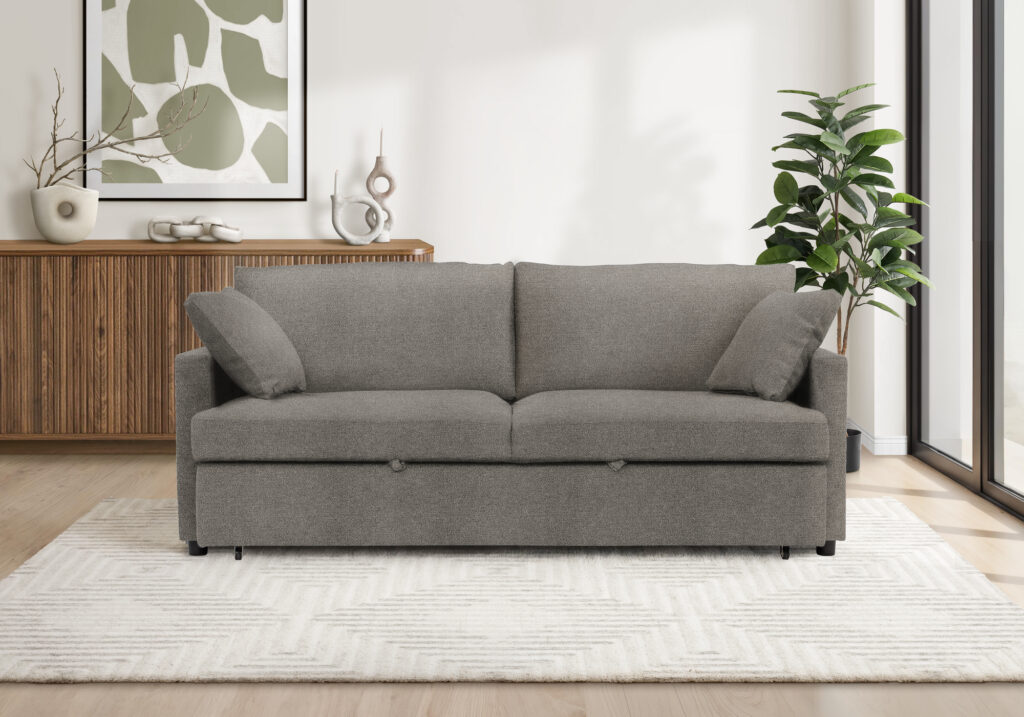 Brown fabric convertible bed sleeper sofa