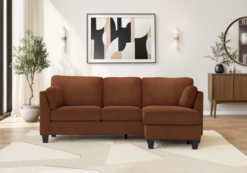 Rust fabric sofa lounger