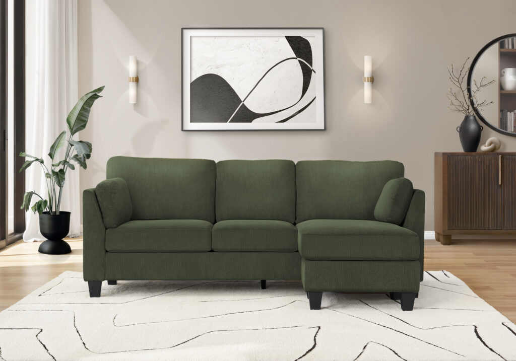 Olive green fabric sofa lounger