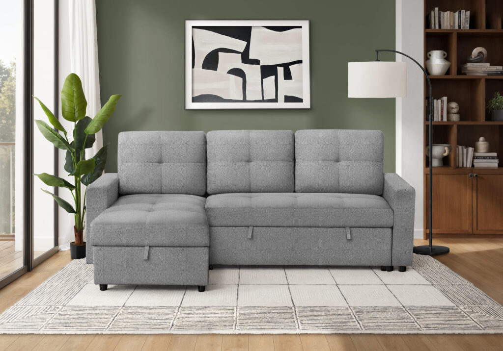 Grey fabric storage lounger sleeper sofa
