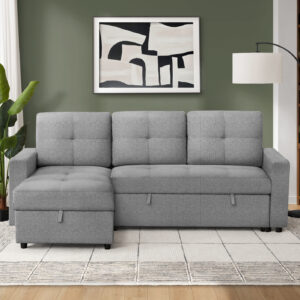 Grey fabric storage lounger sleeper sofa