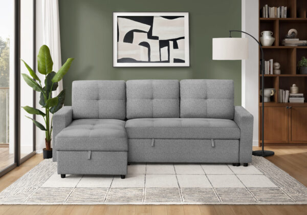 Grey fabric storage lounger sleeper sofa