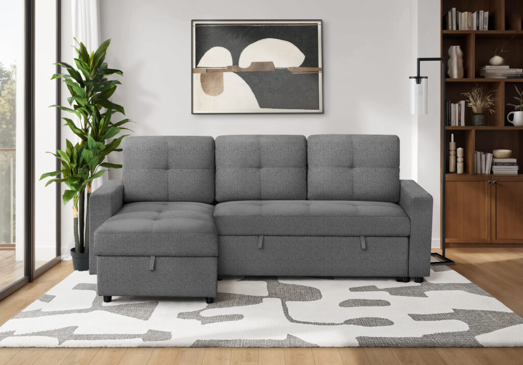 Grey fabric storage lounger sleeper sofa