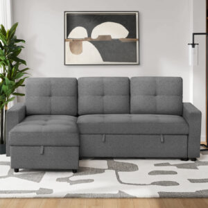 Grey fabric storage lounger sleeper sofa