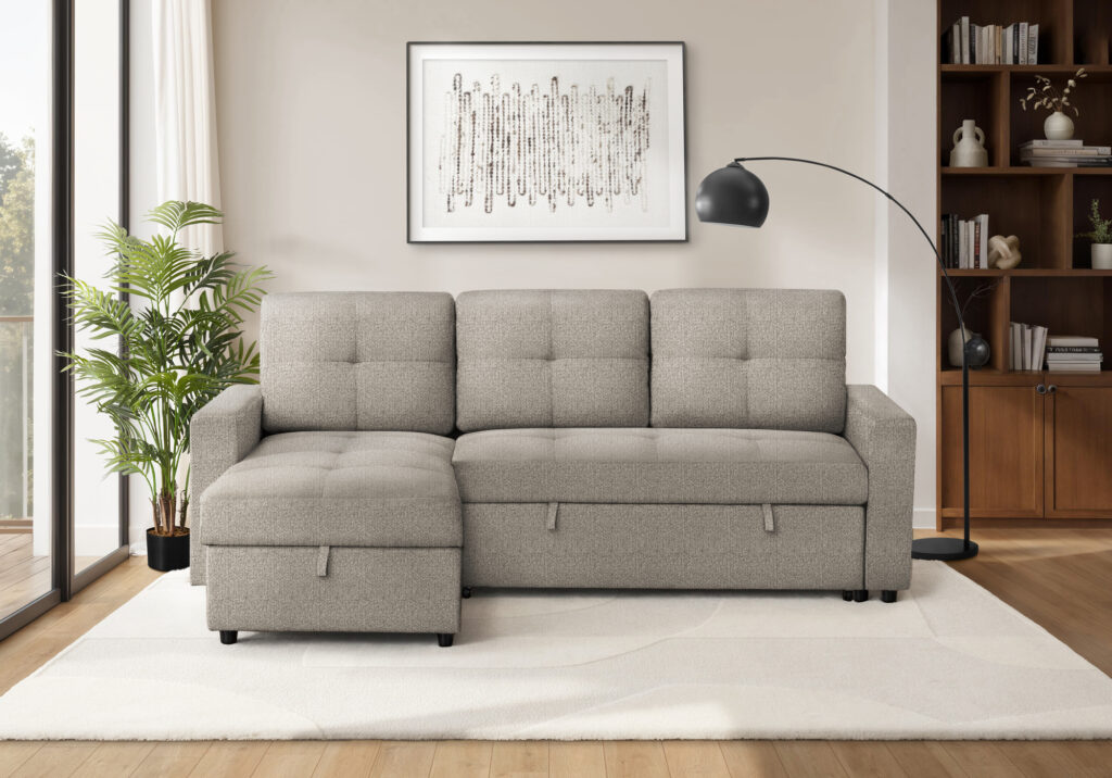 Brown fabric storage lounger sleeper sofa