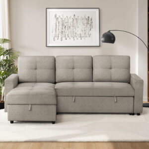 Brown fabric storage lounger sleeper sofa