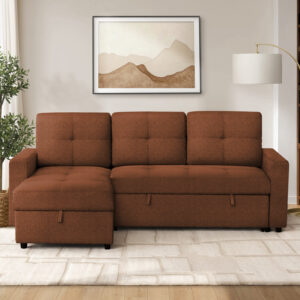 Rust fabric storage lounger sleeper sofa