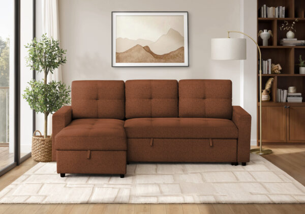 Rust fabric storage lounger sleeper sofa