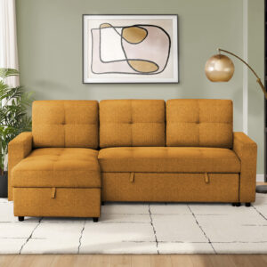 Orange fabric storage lounger sleeper sofa