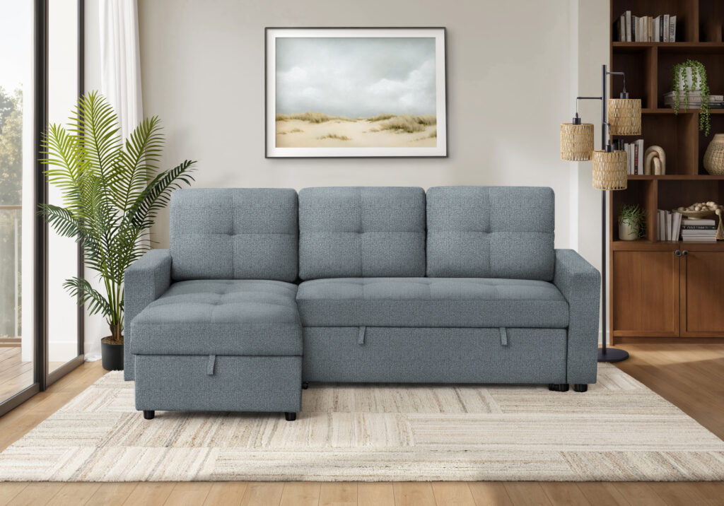 Blue fabric storage lounger sleeper sofa