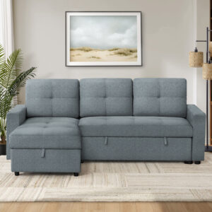Blue fabric storage lounger sleeper sofa