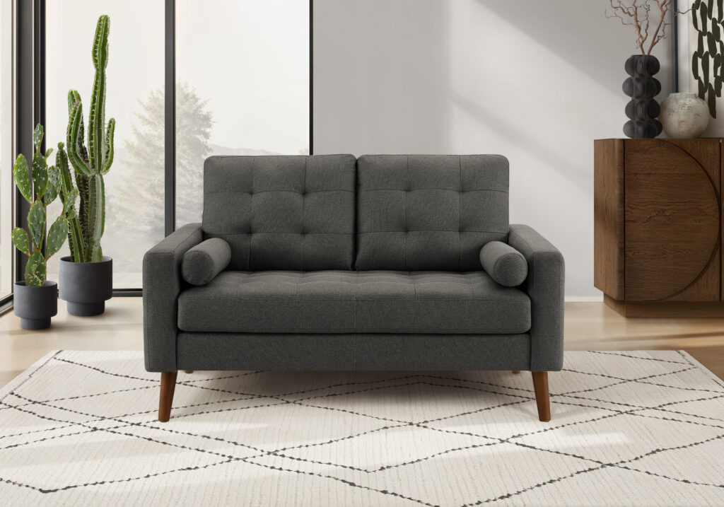 Dark grey fabric love seat