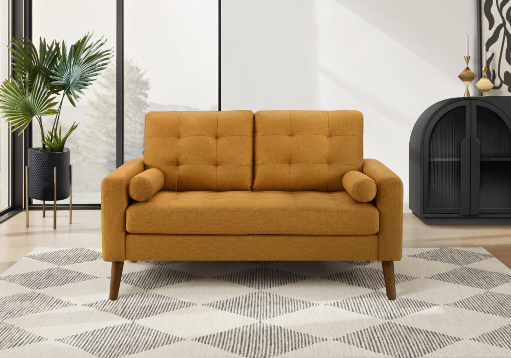 Orange fabric love seat