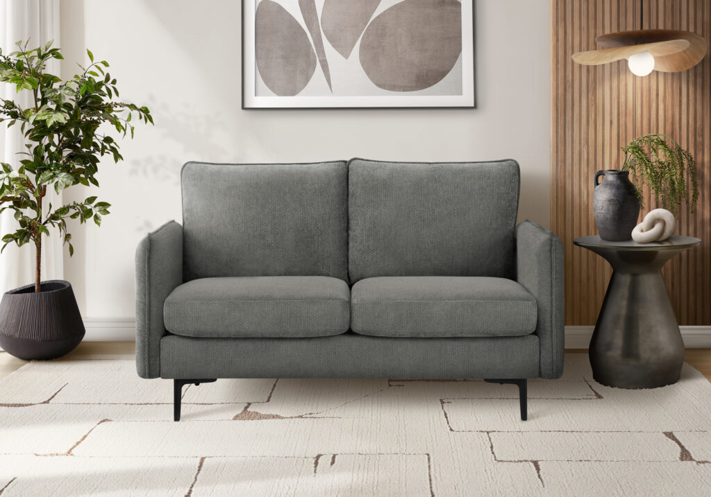 Grey fabric love seat