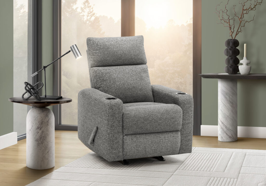 Grey rocker cupholders reclining chair