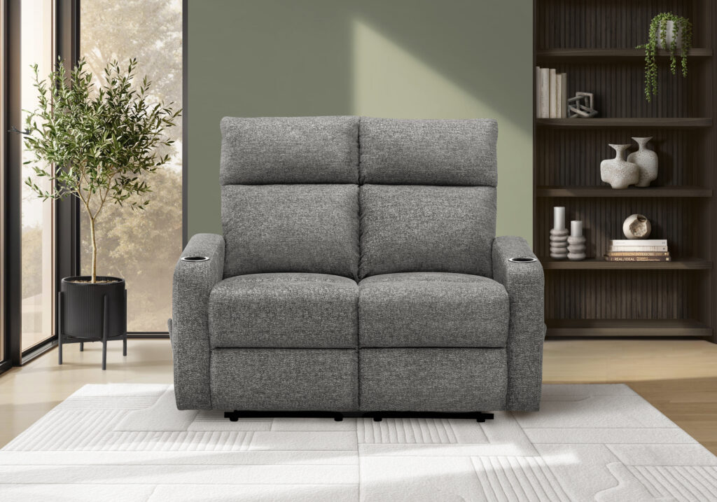 Grey cupholders reclining love seat