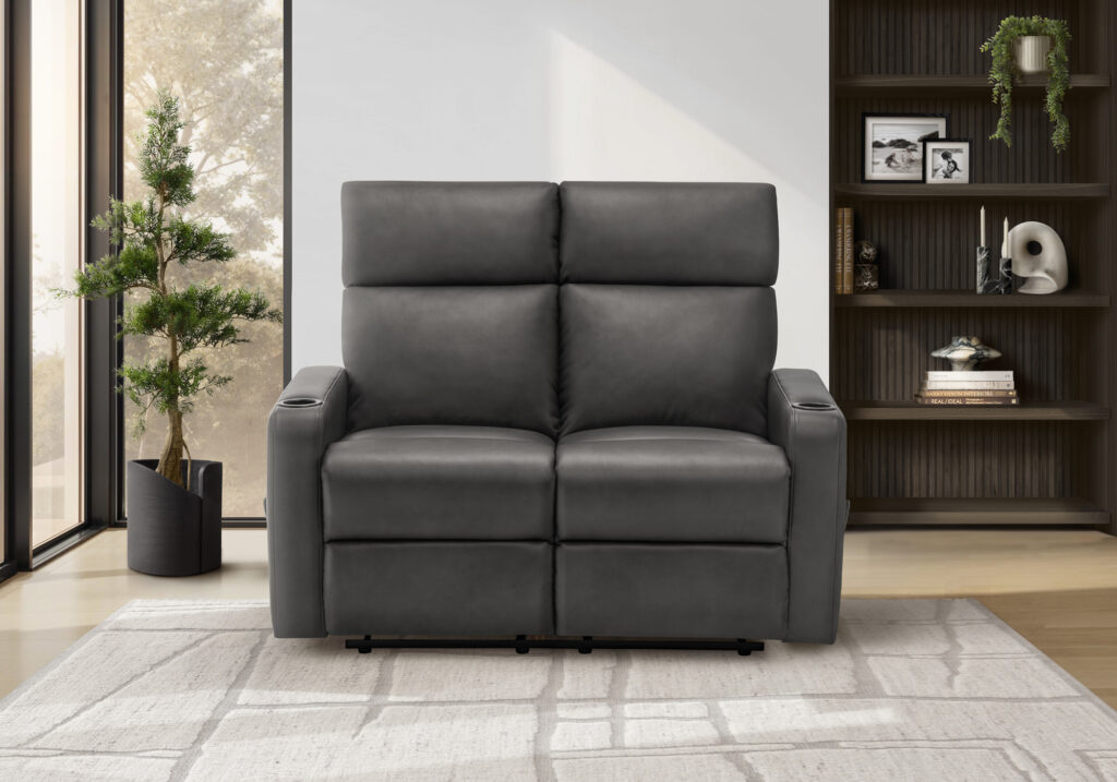 Grey PU cupholders yanqing reclining love seat