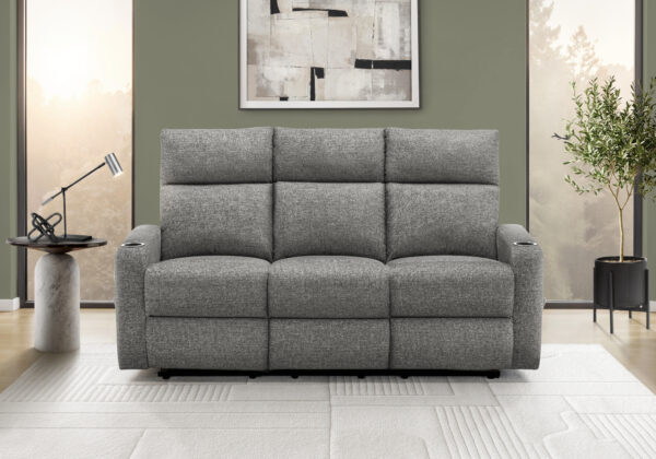 Grey fabric cupholders reclining sofa