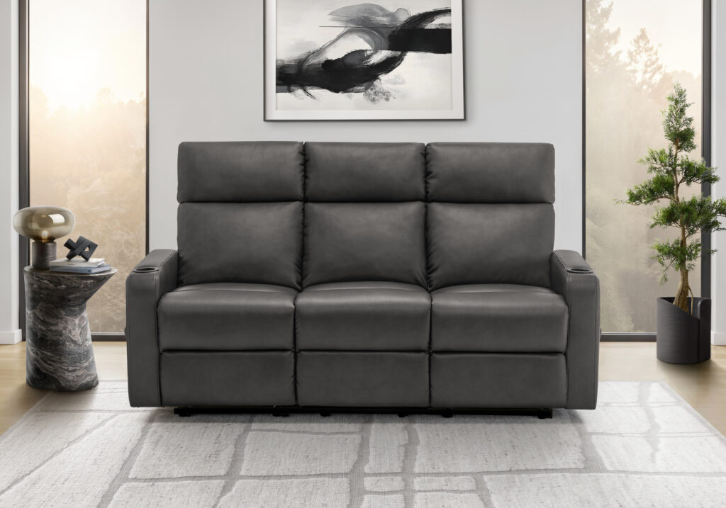 Grey PU cupholders yanqing reclining sofa