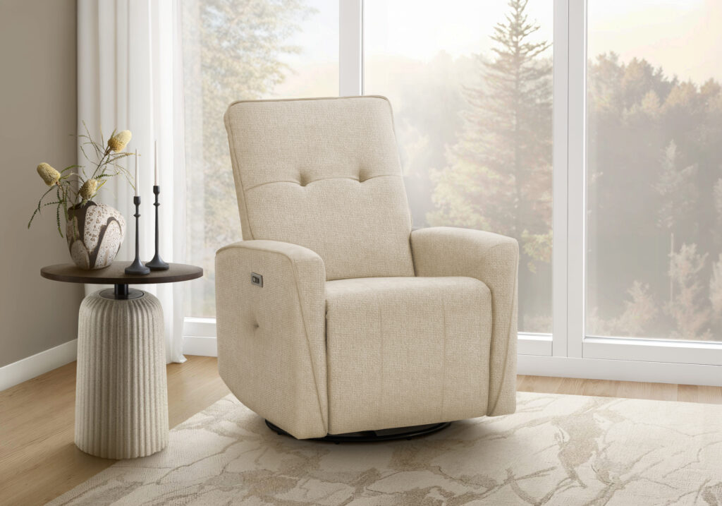 Beige power swivel glider breeze reclining chair
