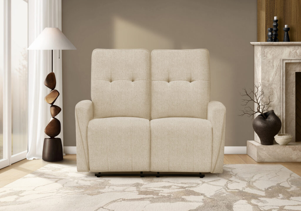 Beige fabric power breeze reclining love seat