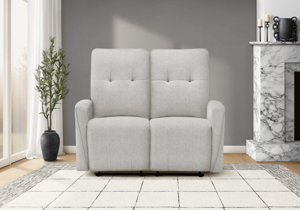 Grey fabric power breeze reclining love seat