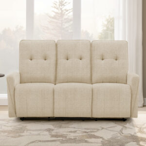 Beige fabric power breeze reclining sofa