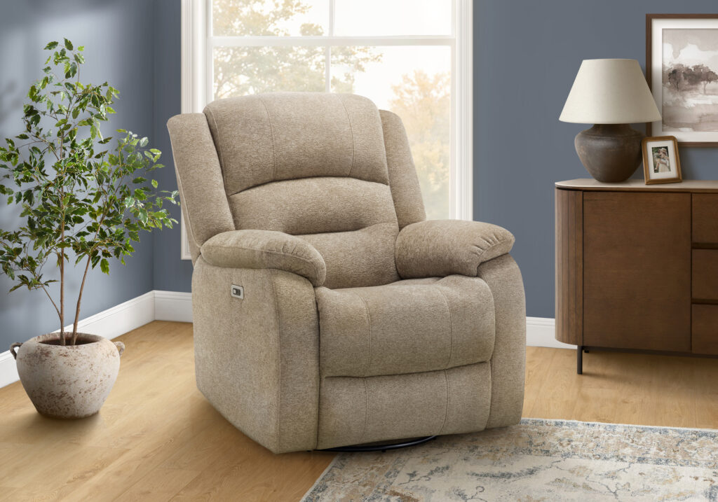 Beige power swivel glider reclining chair