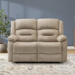 Beige fabric power sky reclining love seat